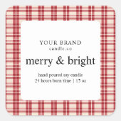 Rood en wit vrolijk en heldere kaars vierkante sticker (Voorkant)