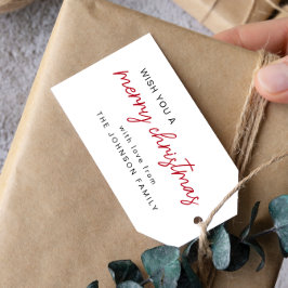 Rood en wit vrolijk kerstfeest cadeaulabel