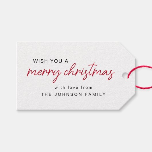 Rood en wit vrolijk kerstfeest cadeaulabel (Voorkant (Horizontaal))