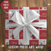 Rood en wit Vrolijk Kerstfeest Custom Photo Holida Cadeaupapier