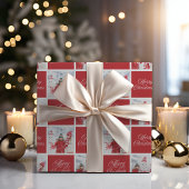 Rood en wit Vrolijk Kerstfeest Custom Photo Holida Cadeaupapier