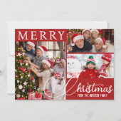 Rood en wit Vrolijk Kerstfeest Drie Foto's Feestel Feestdagenkaart (Voorkant)