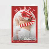 Rood en wit Vrolijk Kerstfeest Familiefoto Feestdagen Kaart (Voorkant)