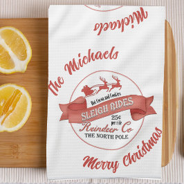 Rood en Wit Vrolijk Kerstfeest Gepersonaliseerd Theedoek