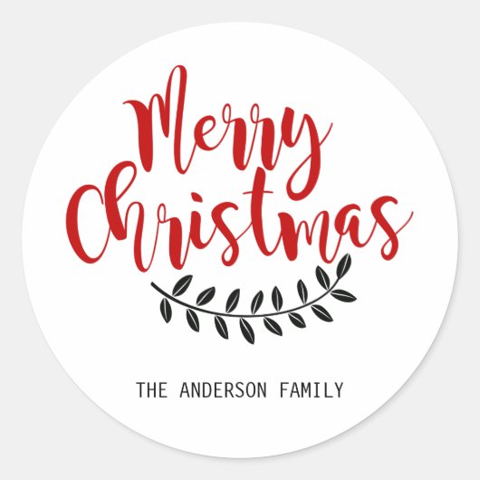 Rood en Wit Vrolijk Kerstfeest Gepersonaliseerde S Ronde Sticker (Voorkant)
