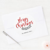 Rood en Wit Vrolijk Kerstfeest Gepersonaliseerde S Ronde Sticker (Envelop)