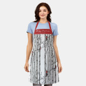 Rood en wit Vrolijk Kerstfeest Kardinaal Bird Birc Schort (Gedragen)