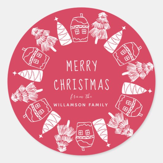 Rood en Wit Vrolijk Kerstmis Custom Envelope Seal Ronde Sticker (Voorkant)
