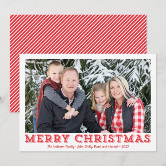 Rood en Wit Vrolijk Kerstmis Fotokaarten Feestdagenkaart (Voorkant / Achterkant)