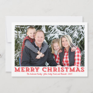 Rood en Wit Vrolijk Kerstmis Fotokaarten Feestdagenkaart
