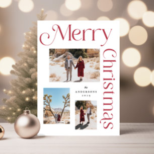 Rood en Wit Vrolijk Kerstmis Modern Type Foto Feestdagen Kaart