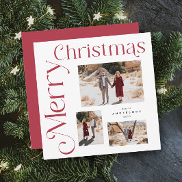 Rood en Wit Vrolijk Kerstmis Modern Type Foto Feestdagenkaart