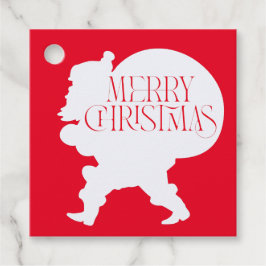 Rood en wit Vrolijk Kerstmis Santa Silhouet Bedankjes Labels