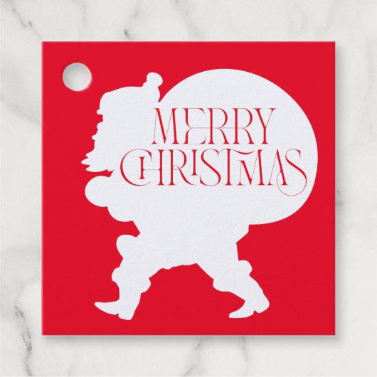 Rood en wit Vrolijk Kerstmis Santa Silhouet Bedankjes Labels (Voorkant)