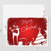 Rood en Wit Vrolijke Kerstboom met Herten Kaart (Voorkant / Achterkant)