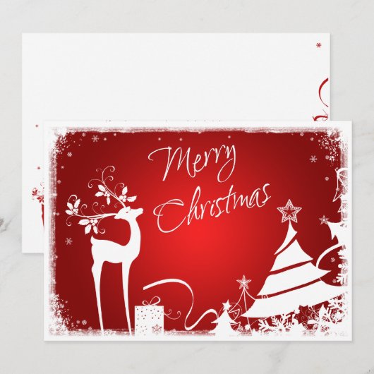 Rood en Wit Vrolijke Kerstboom met Herten Kaart (Voorkant / Achterkant)