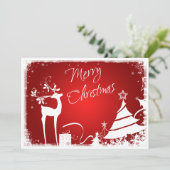 Rood en Wit Vrolijke Kerstboom met Herten Kaart (Staand voorkant)