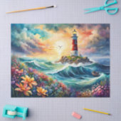 Rood en wit Vuurtoren Bloementuin Stormachtig Zee Tissuepapier (Craft)