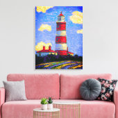 Rood en wit vuurtoren boven de velden Lavender Canvas Afdruk (Insitu (Woonkamer))