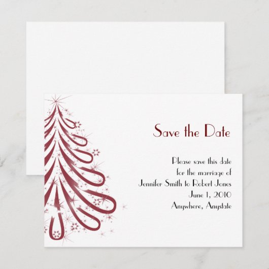 Rood en wit winterhuwelijk sparen de Datum Save The Date (Voorkant / Achterkant)