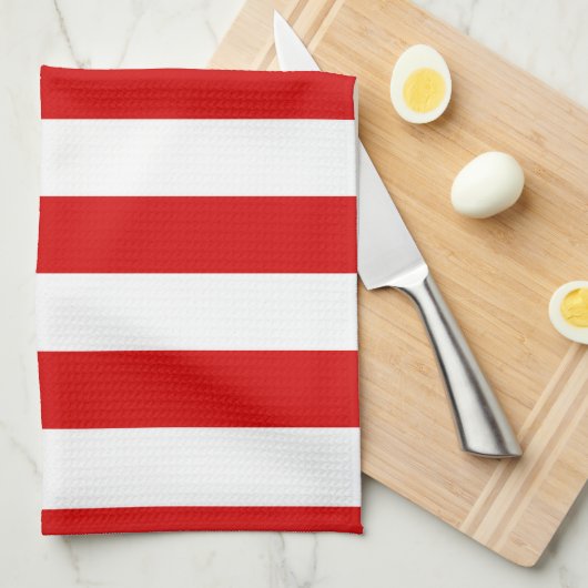 Rood en wit XL Stripes Patroon Theedoek (Quarter Fold)