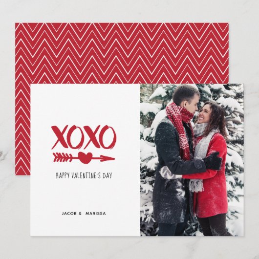 Rood en wit XOXO-Valentijnsdag Feestdagenkaart (Voorkant / Achterkant)