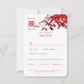 Rood en wit Zen Bamboo laat Chinees huwelijk RSVP Kaart (Voorkant)