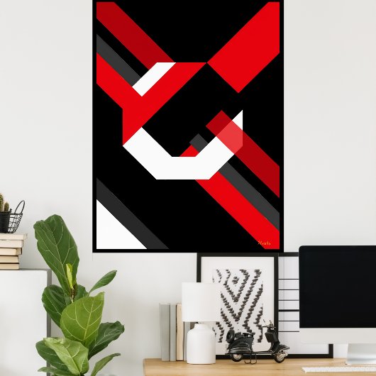Rood en wit zeshoek Bauhaus minimalistisch ontwerp Poster (Thuiskantoor)