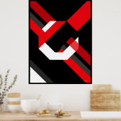 Rood en wit zeshoek Bauhaus minimalistisch ontwerp Poster (Keuken)