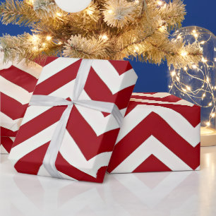 Rood en Wit Zig Zag Gestreepte Moderne Kerstmis Cadeaupapier
