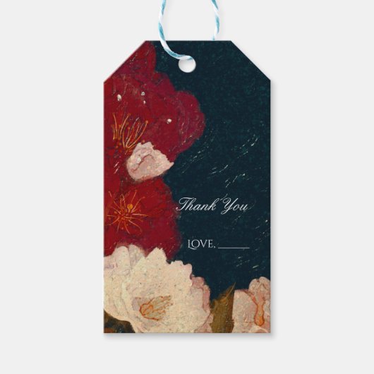 Rood- en witachtig elegant modern Chic Floral Favo Cadeaulabel (Voorkant)