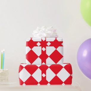 Rood- en witborddiamantpatroon cadeaupapier