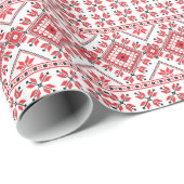 Rood- en witborduurwerk cadeaupapier (Rol Hoek)