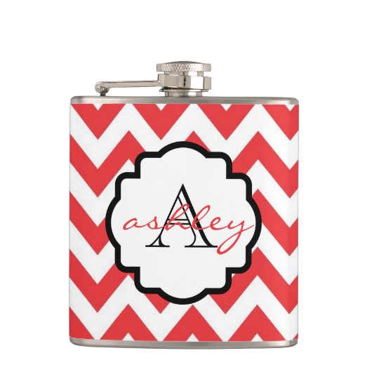 Rood- en witChevron Monogram Flask Heupfles (Voorkant)
