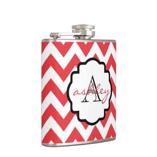 Rood- en witChevron Monogram Flask Heupfles (Rechts)