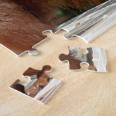 Rood- en witeekhoorn met rode bloem-Struik Legpuzzel (Zijkant)