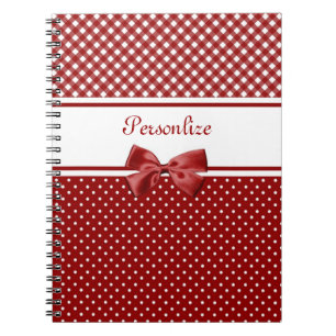 Rood- en witgingham- en pooldots met naam notitieboek
