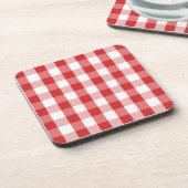 Rood- en witgingham-patroon bier onderzetter (Linkerzijde)