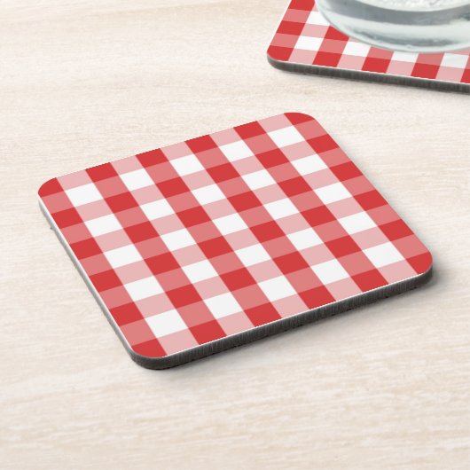 Rood- en witgingham-patroon bier onderzetter (Linkerzijde)