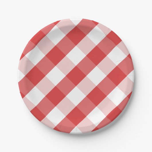 Rood- en witgingham-patroon papieren bordje (Voorkant)