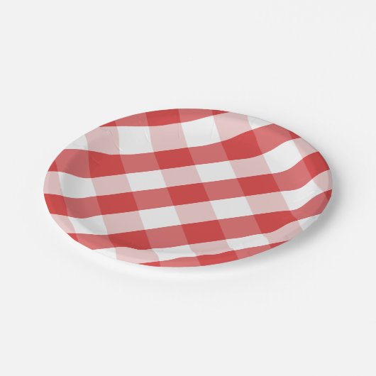 Rood- en witgingham-patroon papieren bordje (Gekanteld)