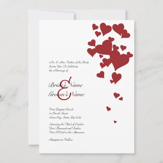 Rood- en witharten-bruiloft kaart (Voorkant)