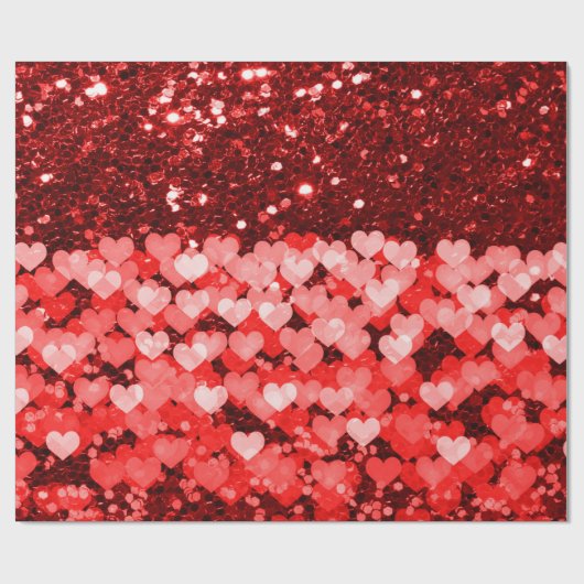 Rood- en witharten Faux Glitter Cadeaupapier (Vlak)
