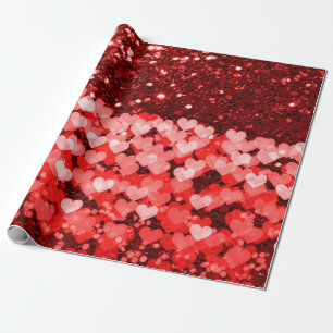 Rood- en witharten Faux Glitter Cadeaupapier