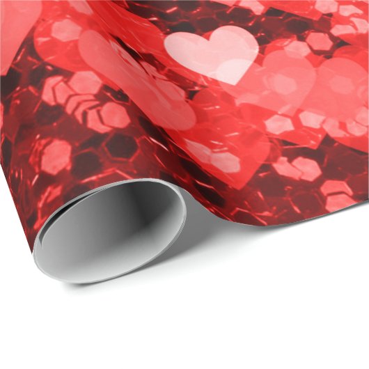 Rood- en witharten Faux Glitter Cadeaupapier (Rol Hoek)