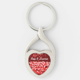 Rood- en witharten Faux Glitter Sleutelhanger