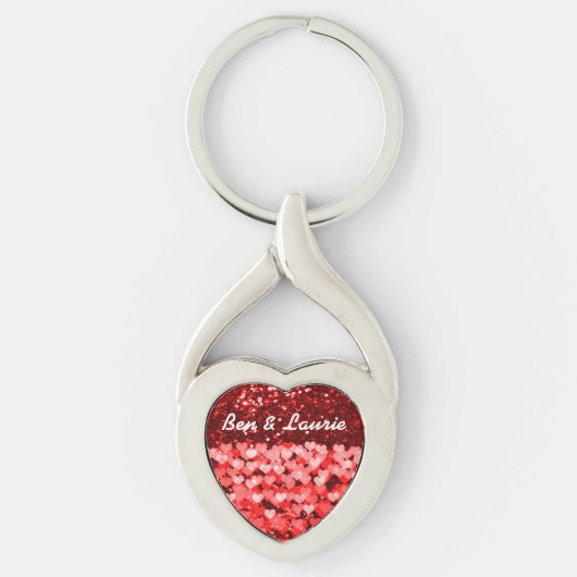 Rood- en witharten Faux Glitter Sleutelhanger (Voorkant)