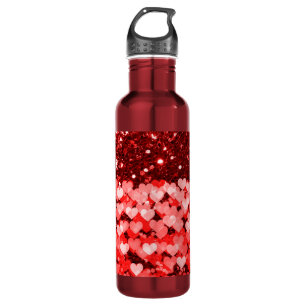 Rood- en witharten Faux Glitter Waterfles