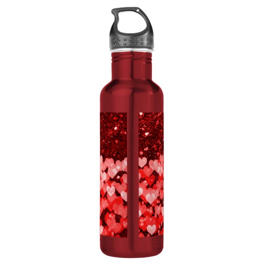 Rood- en witharten Faux Glitter Waterfles (Achterkant)