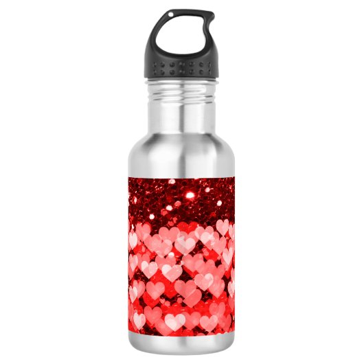 Rood- en witharten Faux Glitter Waterfles (Voorkant)